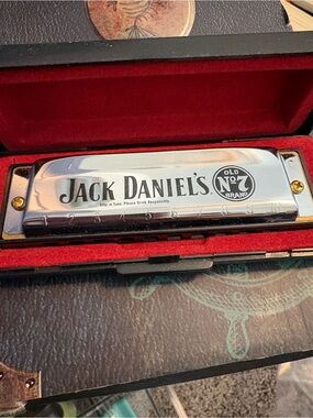 Vintage Jack Daniels Chrome Harmonica with Black Logo